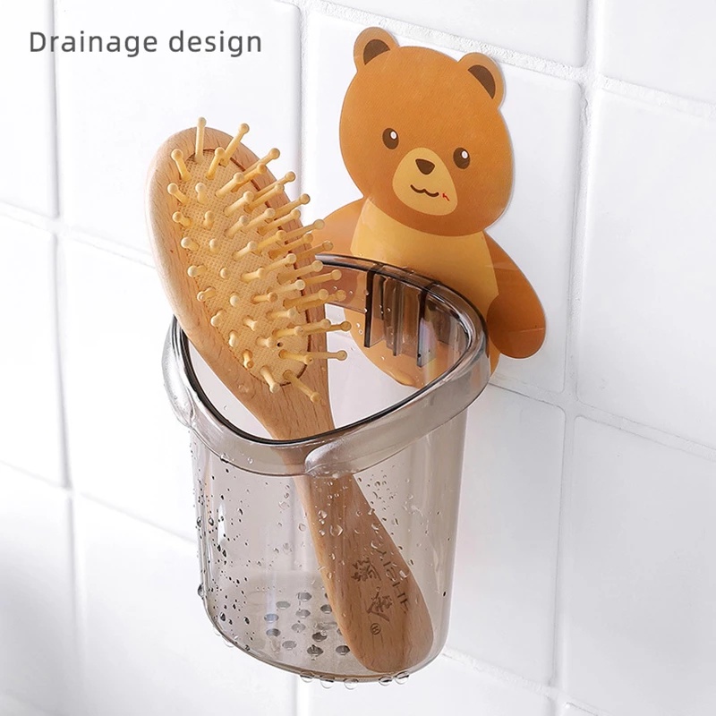 Bathroom Cartoon Cute Bear Cosmetic Brush Toothbrush Storage Rack Drain Rack