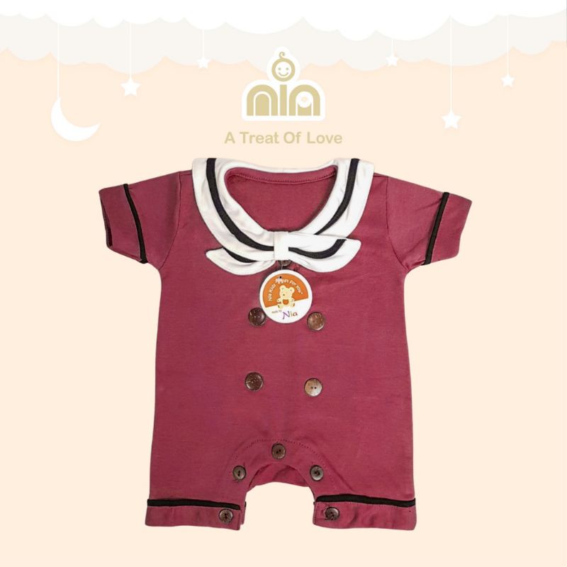 NIA Romper Bayi Unisex Nia Sailor Warna Polos 0-6 Bulan Merk Nia