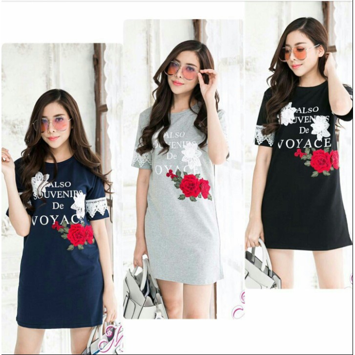 [Dress Clory Rose Varian Warna RO] Dress Wanita Spandex Navy/Abu Abu/Hitam