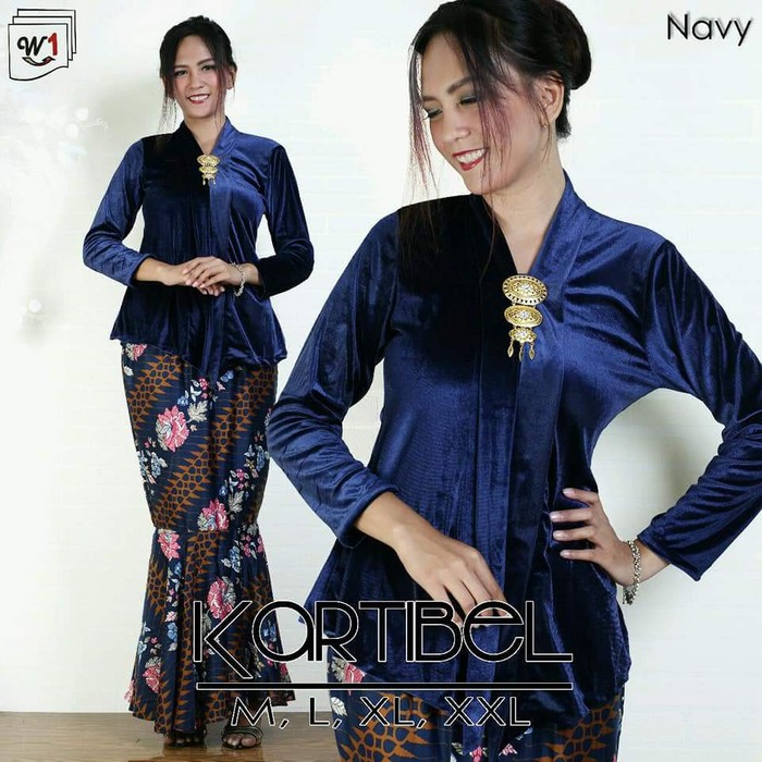 kebaya kartini beludru navy