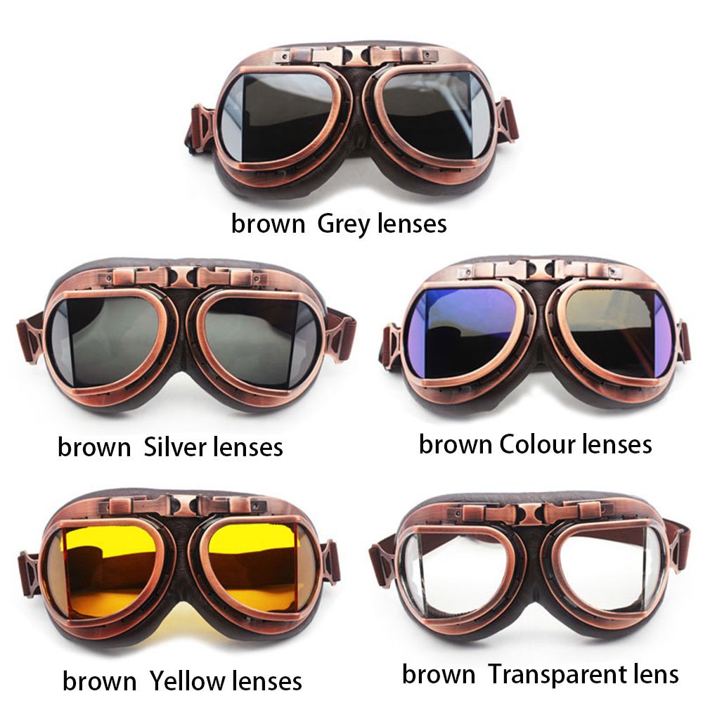 TOP Eye Protection Pilot Vintage Motorcycle Glasses Retro Goggles Dustproof Protective Gears Lens Frame Snowboard Sunglasses Cruiser Scooter/Multicolor