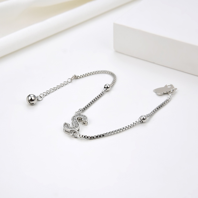 gelang titanium huruf wanita nama murah korea fashion abjad karat selamanya anti inisial couple rantai asli silver putih set pasangan air perempuan premium selamanya a sampai z 100b-4
