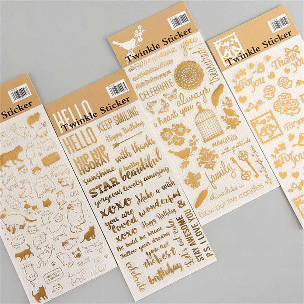 Agustina Bronzing Gold Stiker Huruf Kartun Scrapbooking Akun Tangan Kucing Alat Tulis Stiker