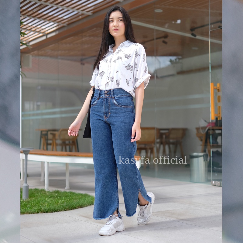 VIRLY KULOT JEANS HIGHWAIST BELAH SAMPING RAWIS KANCING 2 - KF