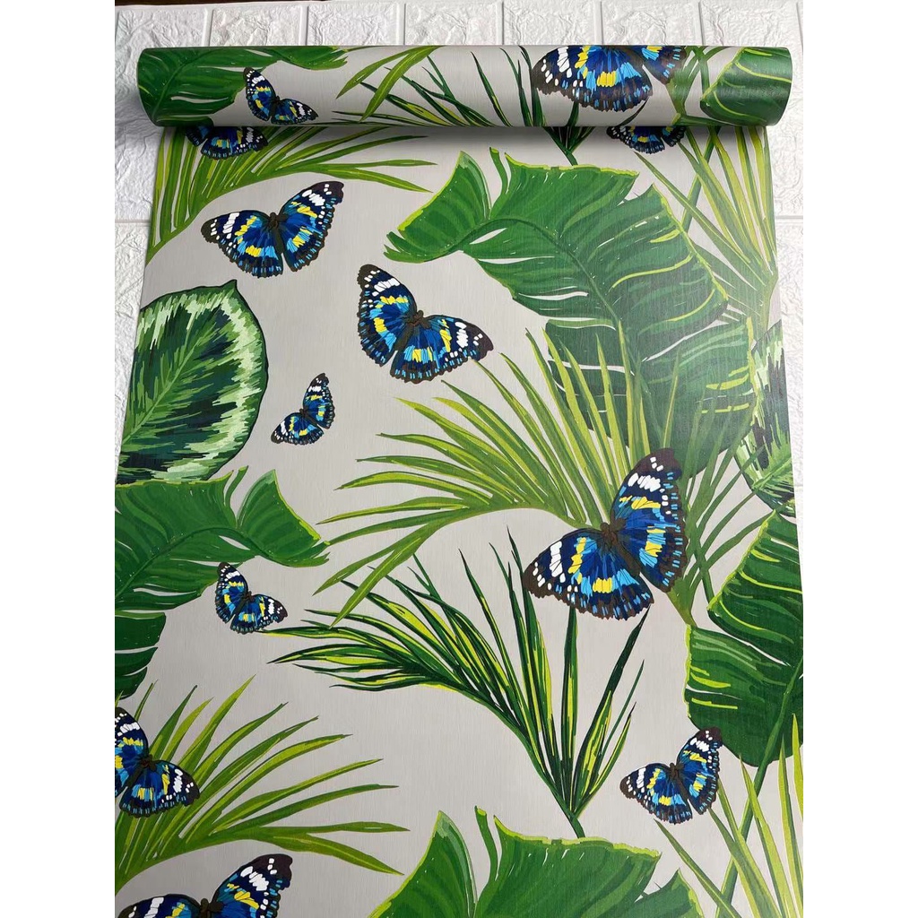 Wallpaper Dinding Leaves Butterfly 10m/8.5m X  45cm