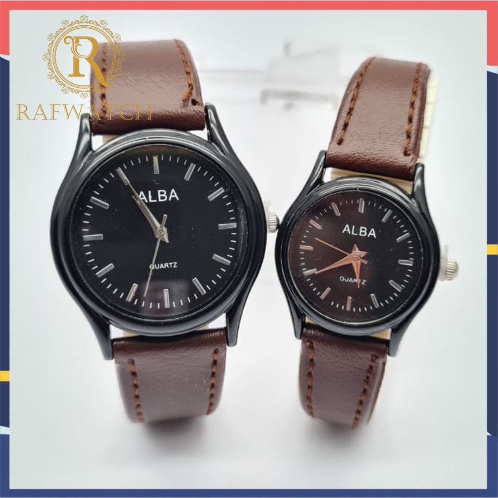 JAM TANGAN ALBA KULIT CASUAL VINTAGE UNISEX COUPLE SATUAN