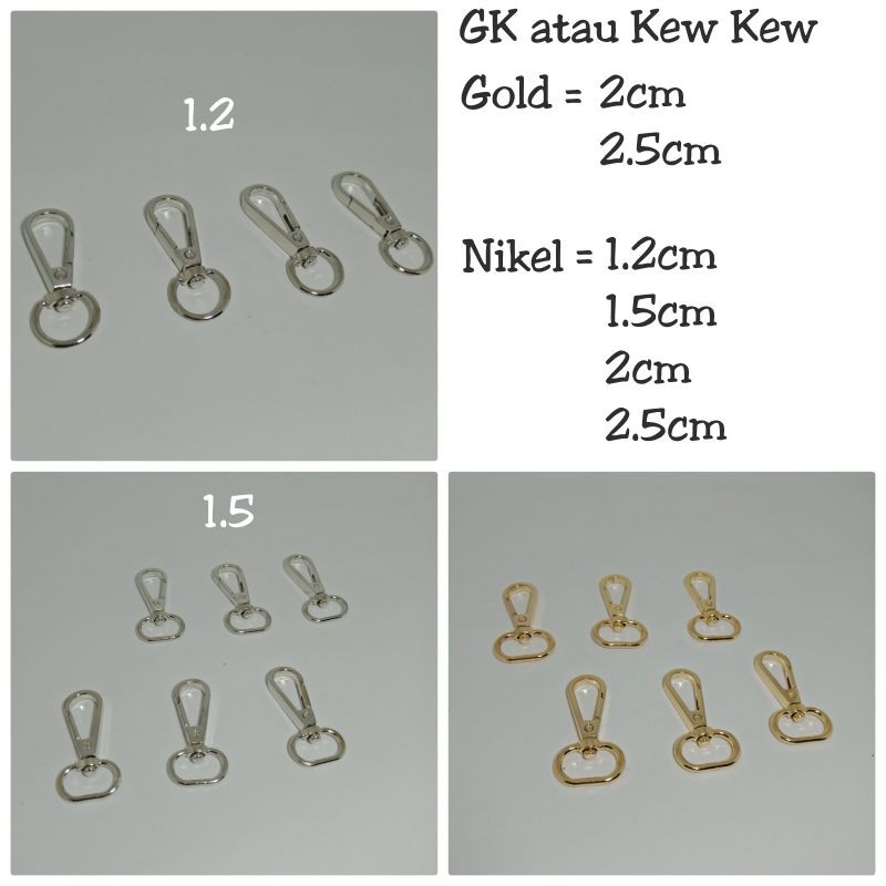 Kait tas gold dan nikel 1.5-2.5cm