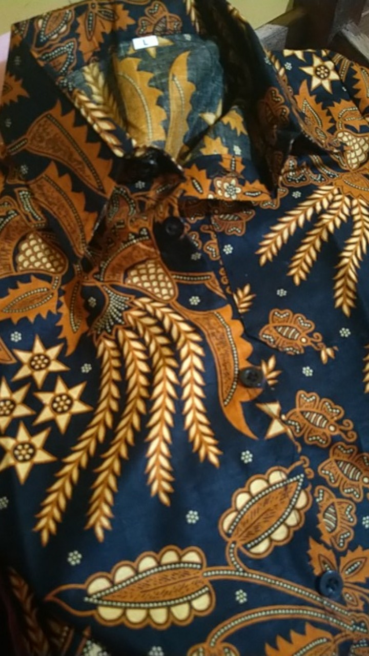 Kemeja Batik Couple Ayah Ibu Dan Anak Motif Manggar Kuning