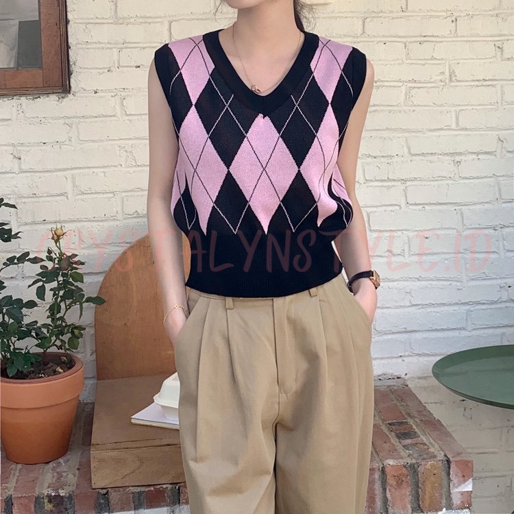 *IMPORT* Vest / Atasan Korea Pink Model Diamond Rose Blackpink