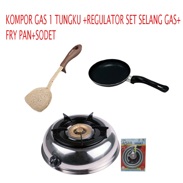 Paket Masak Super Hemat Kompor 1 tungku Dengan Regulator Set Selang Gas Dan Fry Pan Dengan Sodet