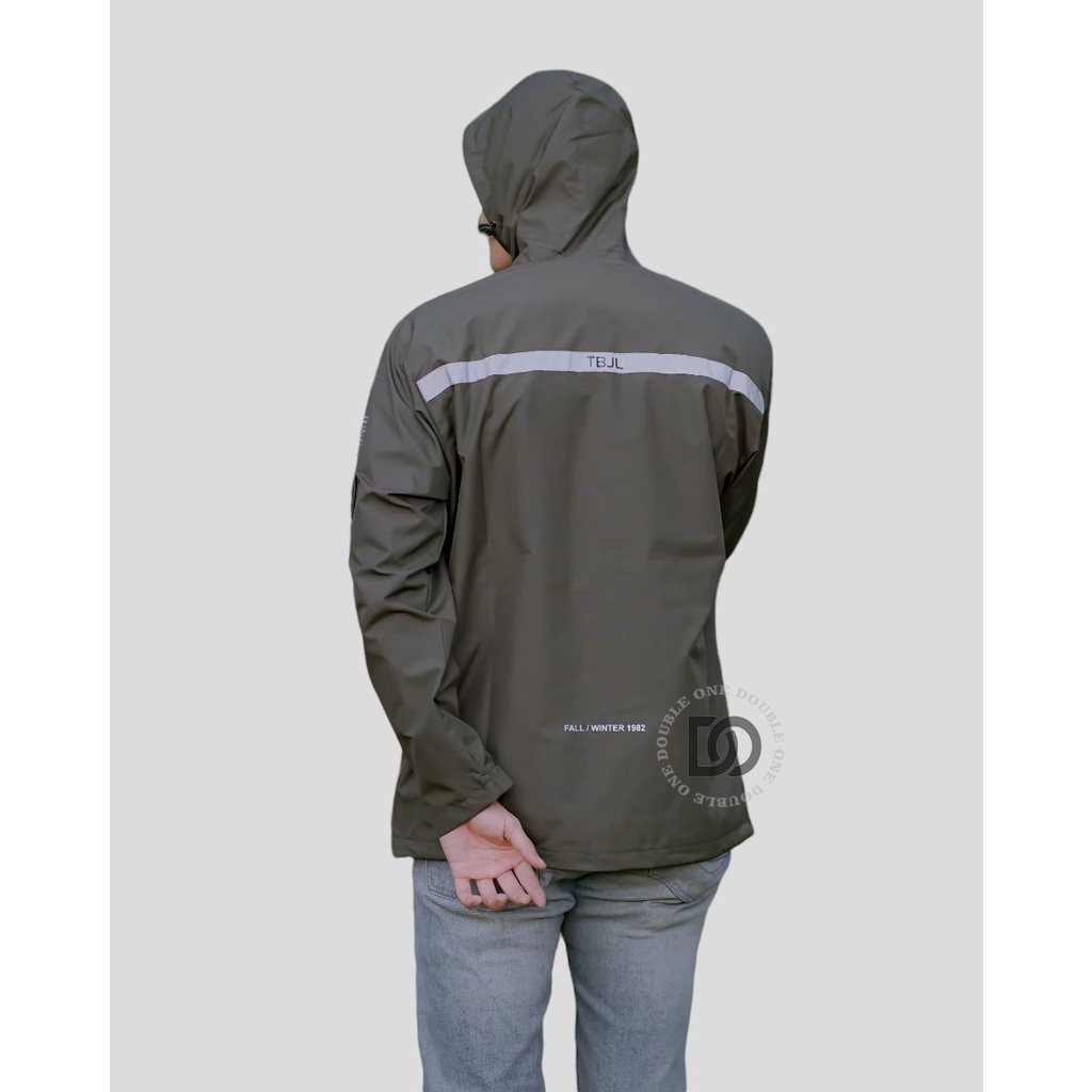 DOUBLE ONE - Jaket Pria Outdoor Taslan Original THE BOJIEL / Jaket Waterproof / Jaket Hoodie Parasut Pria / Jaket Hoodie Anti Air Hijau