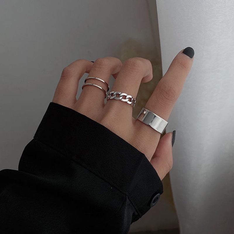 [ACKER] 3Buah/Set Cincin Logam Gaya Hip hop Untuk Wanita