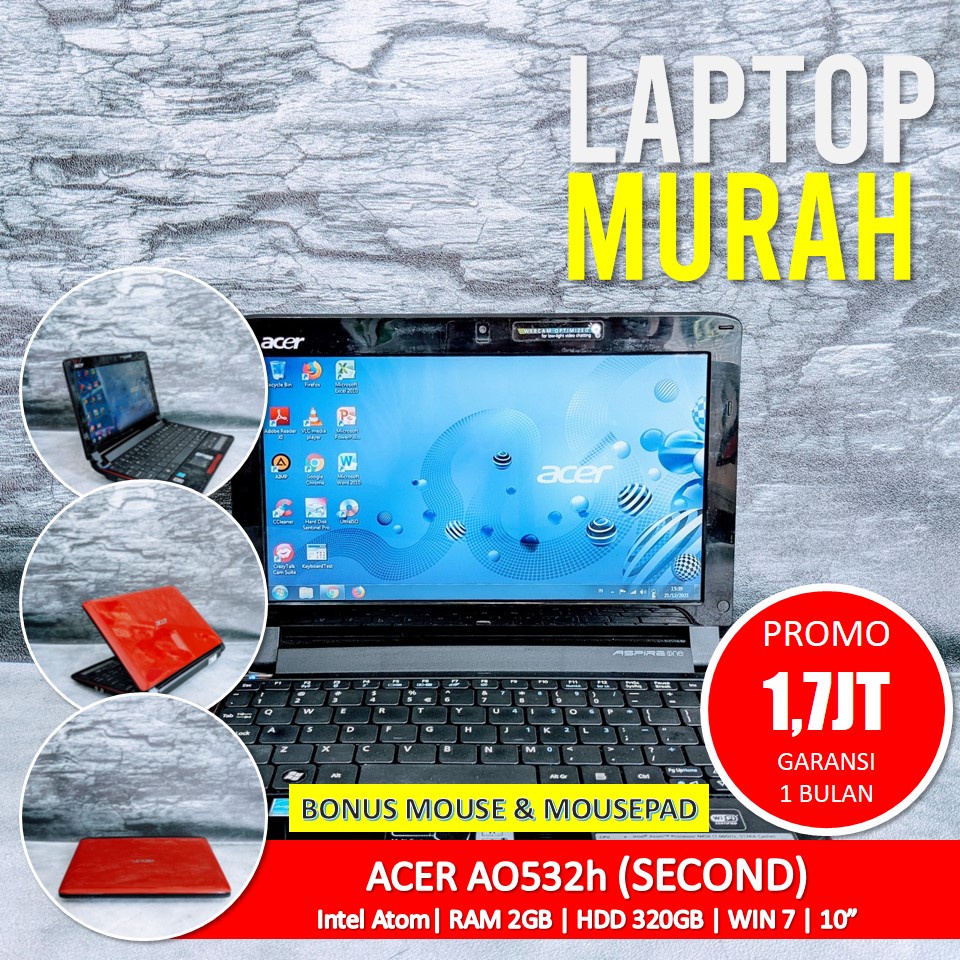[Bisa COD] Netbook ACER AO532h RAM 2GB HDD 320GB Merah NO MINUS  – Laptop Second Seken Bekas Noteboo