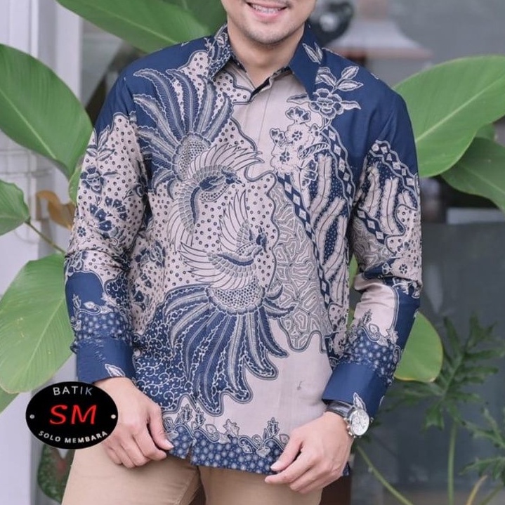 BATIK PREMIUM WARNA NAVY GREY LENGAN PANJANG / KEMEJA BATIK PREMIUM WARNA GREY NAVY / BATIK PRIA LENGAN PANJANG LAPIS FURING FULL BADAN