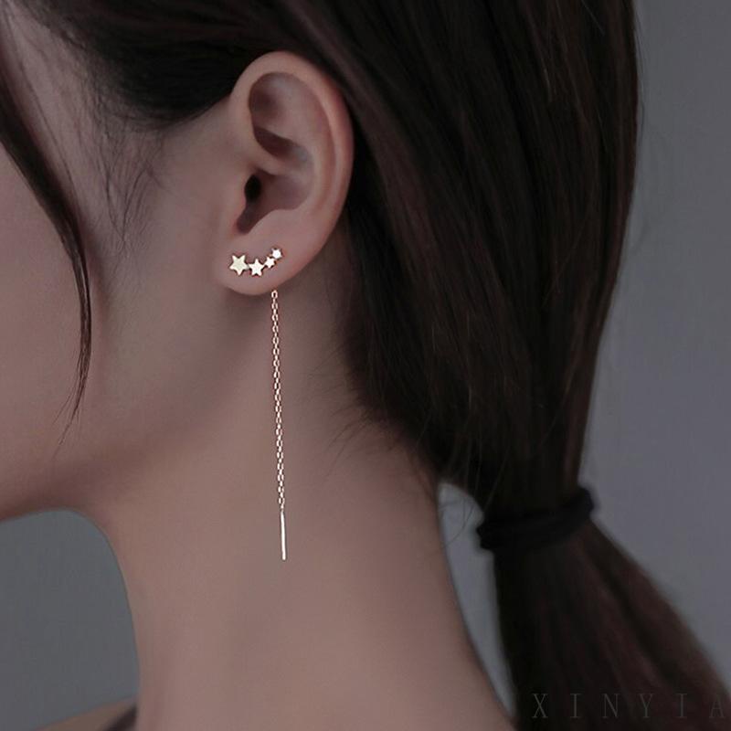 【COD】Anting Rantai Panjang Rumbai Bentuk Bintang Untuk Wanita Anting Rantai Panjang Desain Bintang Bahan Sterling Silver / Gold Untuk Wanita