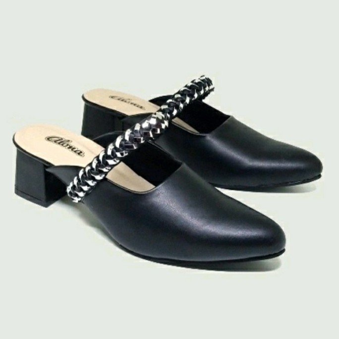 BIG SIZE 41-42-43-45 Sepatu Heels Wanita Selop Bustong Formal Sepatu ibu ibu Kondangan Bustong Lacip