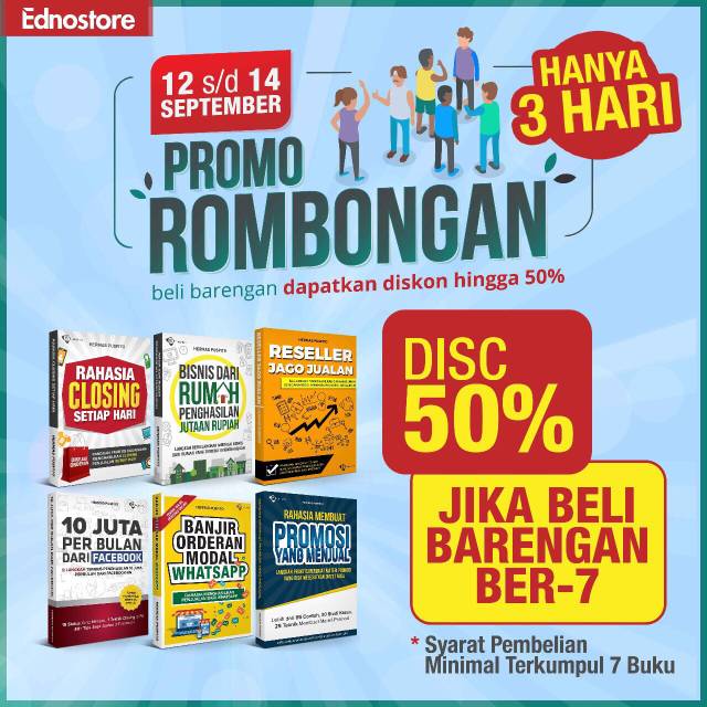 Promo buku rombongan 50% banjir orderan modal whatsapp