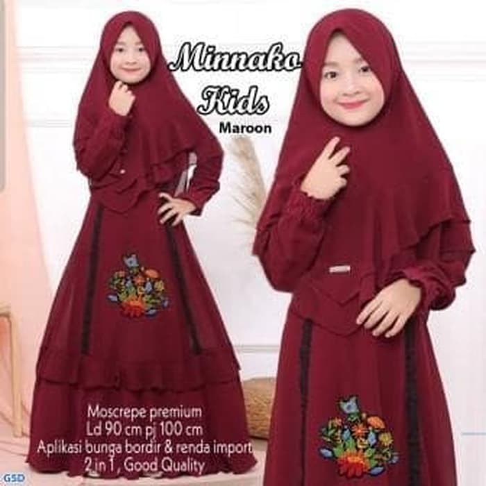 Max Kid Azizah / Syari Anak Modist / Baju Lebaran Anak Cantik TO791 Syari Minnako Kids Maroon/Baju