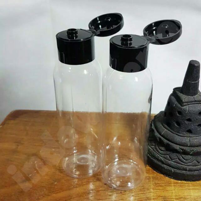 Botol 100 Ml Bening Tutup Flip Top Hitam Minimal 25 Pcs