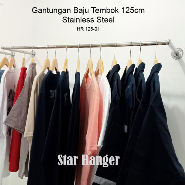 Gantungan Baju Tembok Stainless, 125cm, 1 Baris