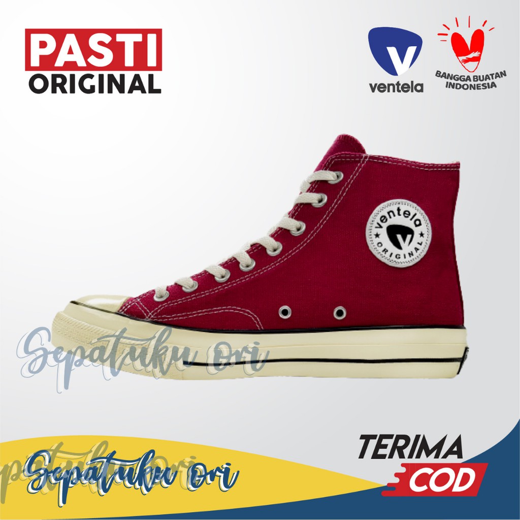 Sepatu Ventela BTS 70s High Maroon | Sneakers Pria Wanita Vantela Ventella BTS 70s High Original