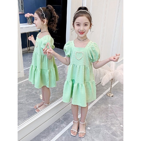 Promo !! dress trendy anak perempuan  - dress pearl love shoulder colour import uk 3-8thn