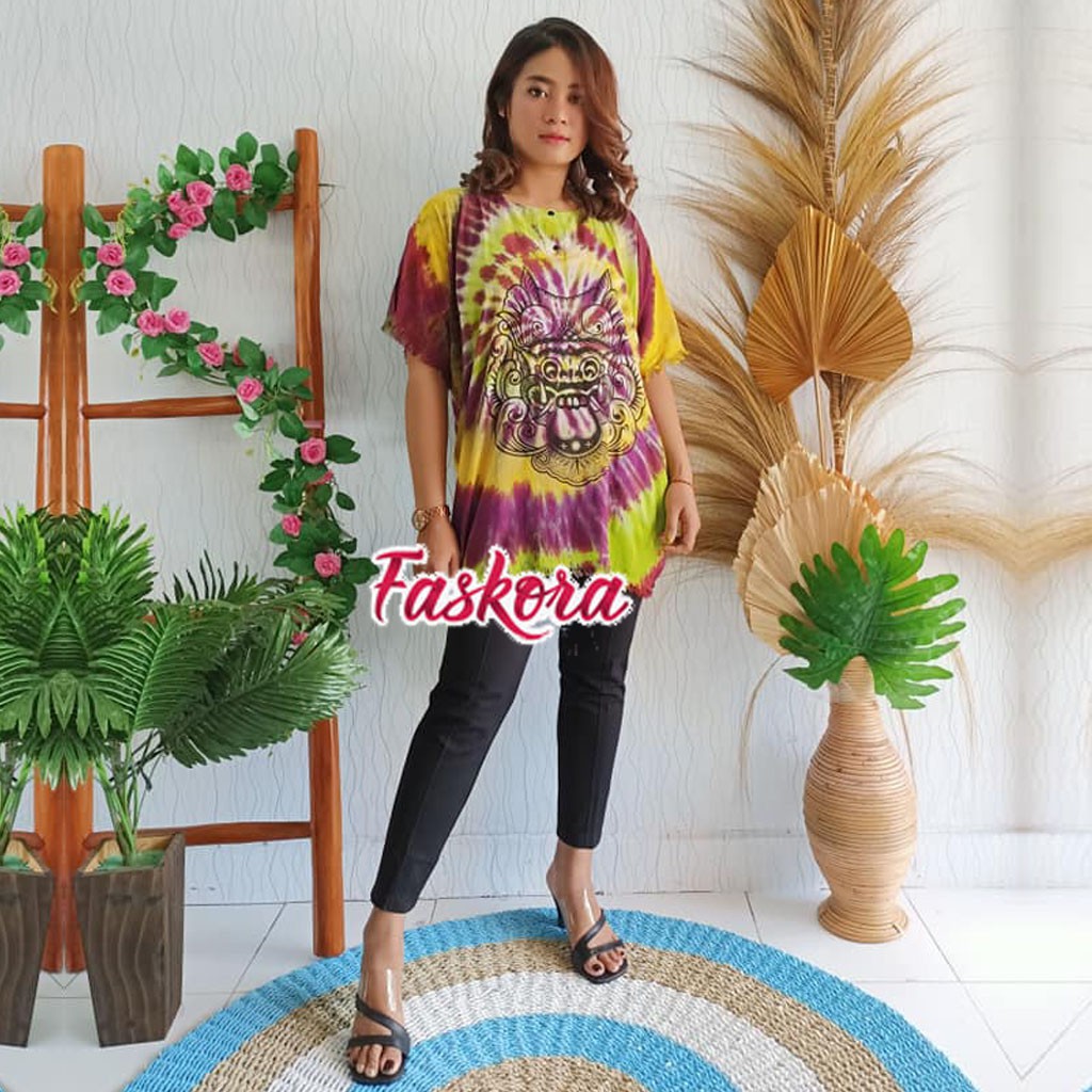 Kaos Bali Wanita Jumbo Barong / Kaos Barong Bali Wanita / Atasan Bali Rayon Tie dye