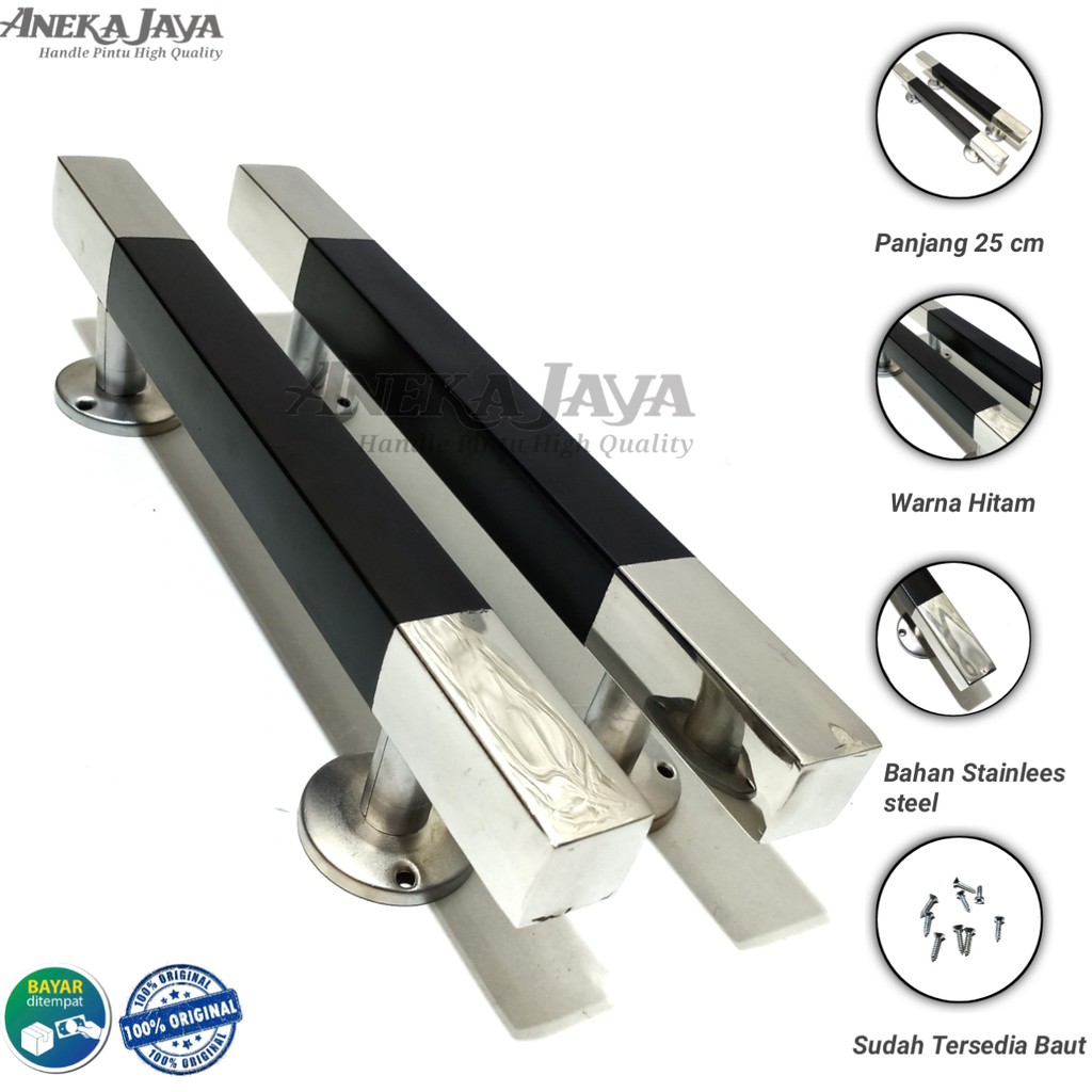 Satu set kunci handle pintu rumah 25 cm murah minimalis tarikan pintu stainless gagang pintu hitam