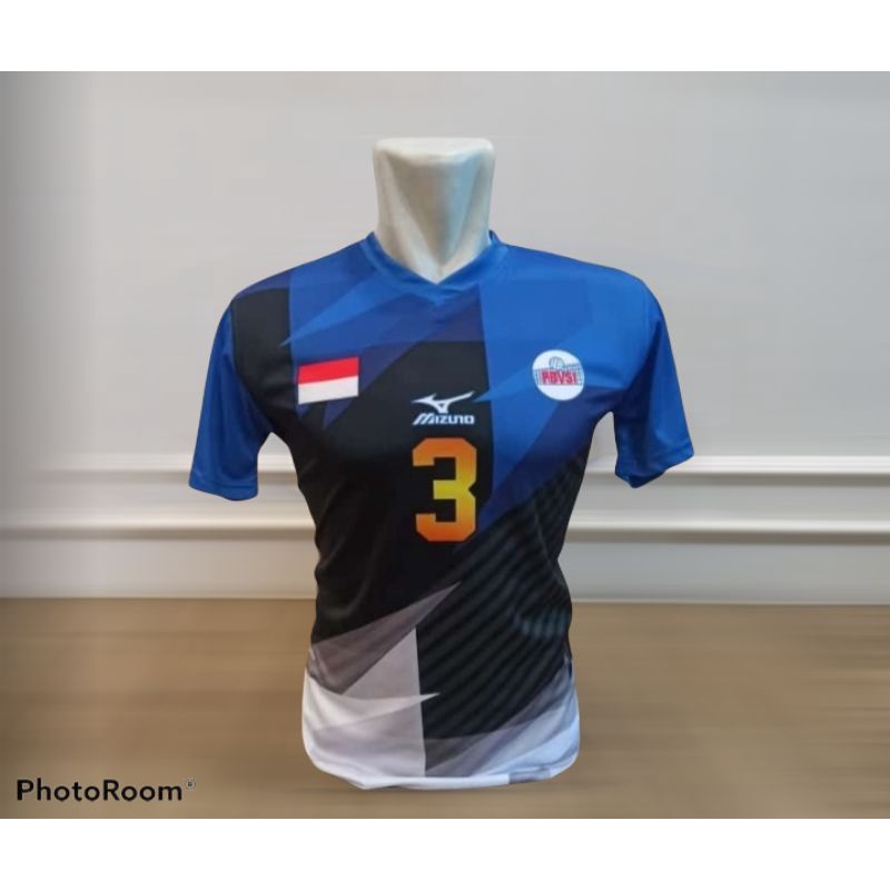 kaos atasan lengan printing L5 biru new