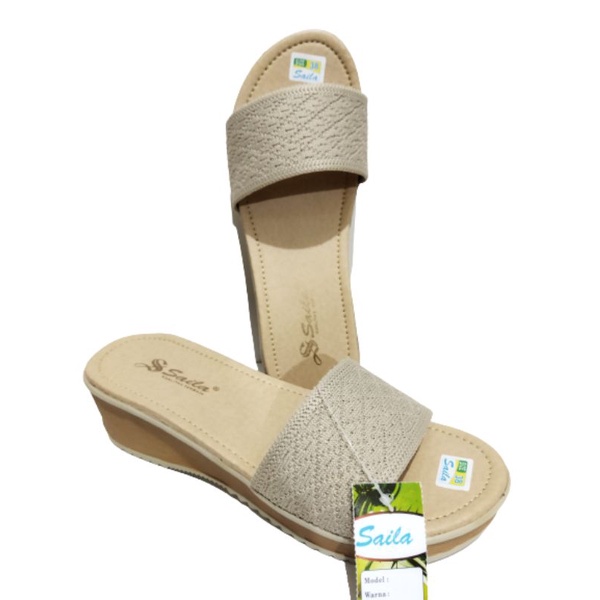 sandal wanita slop renda- renda hak tinggi / sandal wanita saila