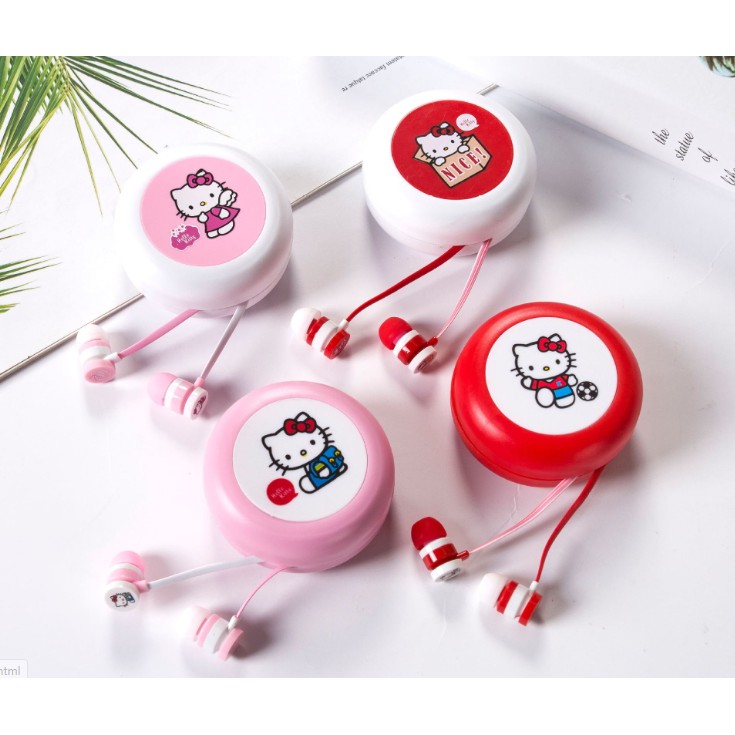 [L-32] Headset Earphone Karakter HELLO KITTY / Earphone + Wadah Earphone HELLO KITTY Lucu Unik Imut