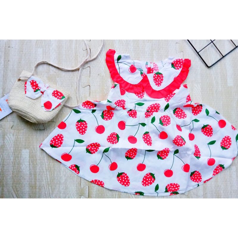 DRESS ANAK IMPORT PREMIUM FREE TAS ANYAMAN CANTIK 1-5 TAHUN / DRESS IMPORT ANAK CEWEK KATUN BONUS TAS