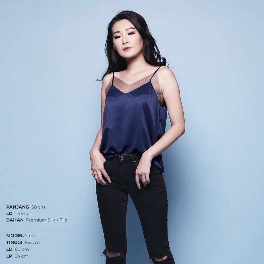 Baju Atasan Wanita Tank Top Bahan Polyester Warna Navy Cream Terbaru 2021 Viral Tiktok