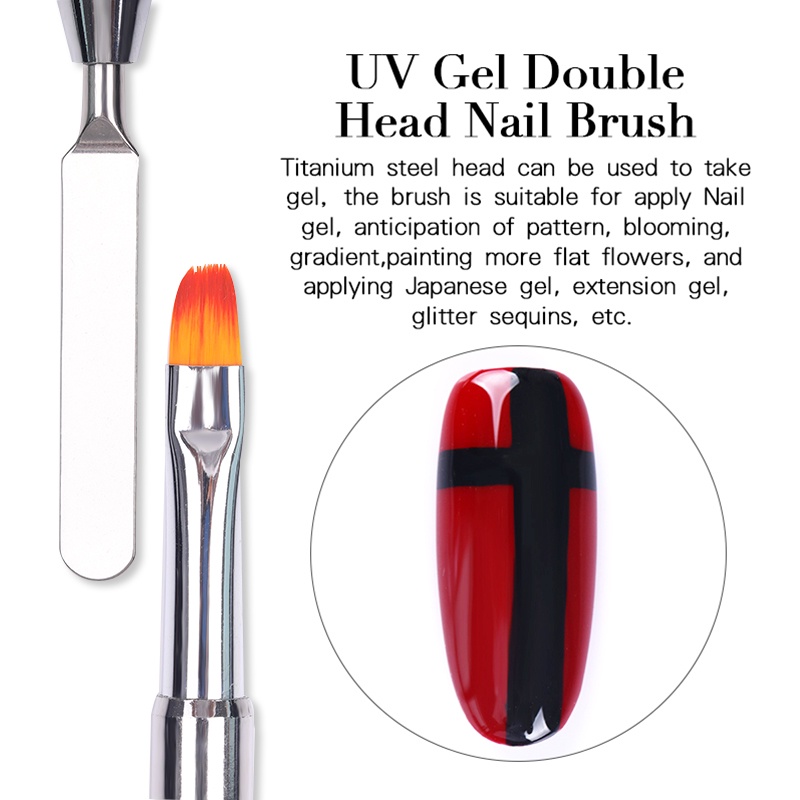 1pc Brush Nail Art Uv Gel Kepala Ganda