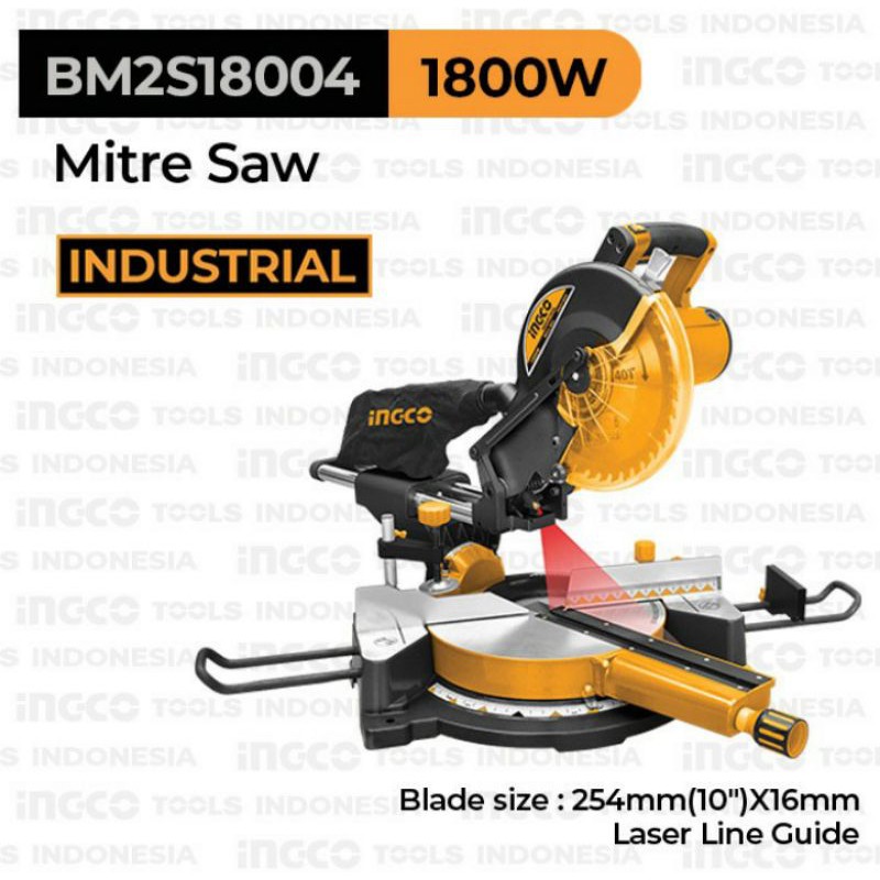 Mitre saw (10")INGCO BM2S18004 mesin mitre mitre saw gergaji listrik alumunium laser