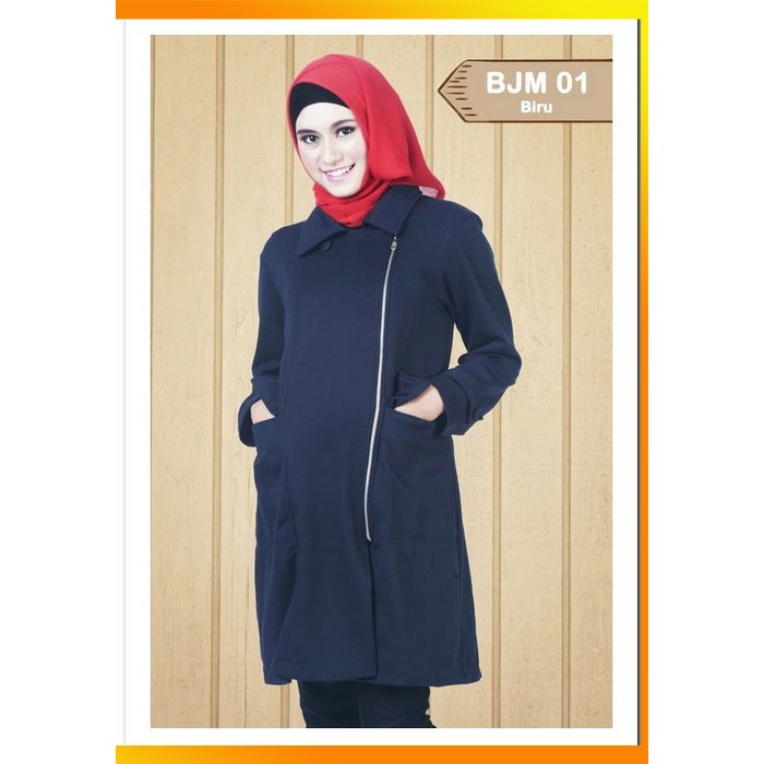 MS - Jaket Coat Semi Blazer Wanita Muslimah eve BJM 01 Biru