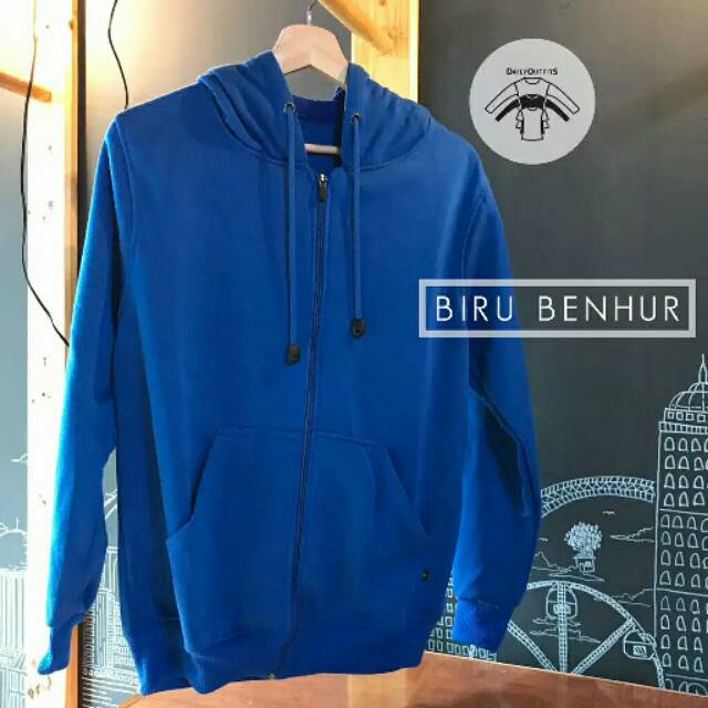 Jaket zipper biru benhur