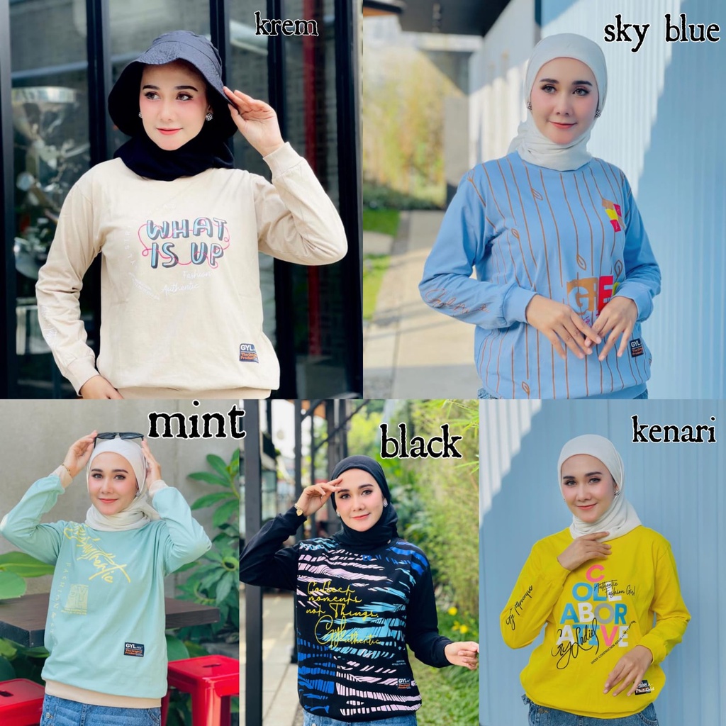 ATASAN KAOS WANITA LENGAN PANJANG  TOP SLIT BAN TERBARU_gyl authentic original