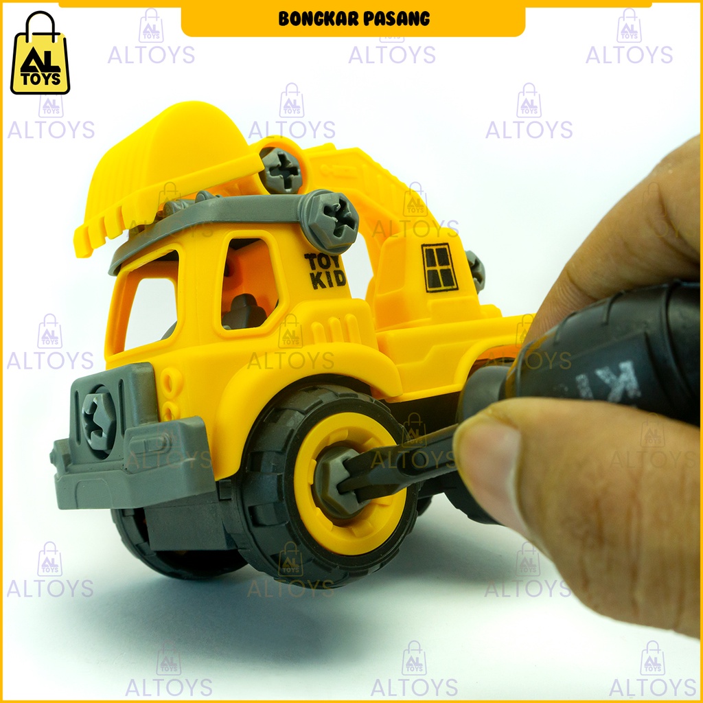 Mainan Bongkar Pasang Mobil Kosntruksi Engineering Construction Vehicles Set 4 Pcs DIY Assembly Excavators Bulldozer Dump Truck Take Apart Trucks