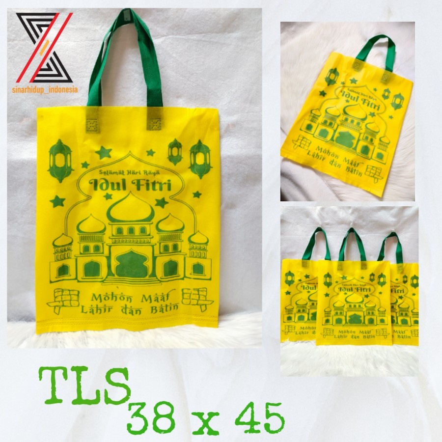 

Goodie Bag Idul Fitri Lebaran 38 x 45 (1 sisi) Spunbond Tote Bag Press Tali Souvenir Weding Hajatan Perlusin (12 Pcs)