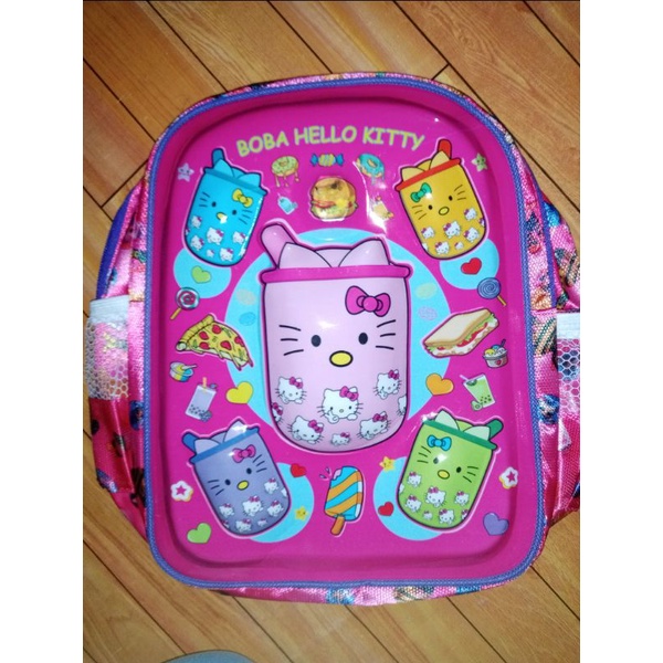 ransel SD motif BOBA bisa nyala ber-LED model timbul 3D-Boba roti kitty pink