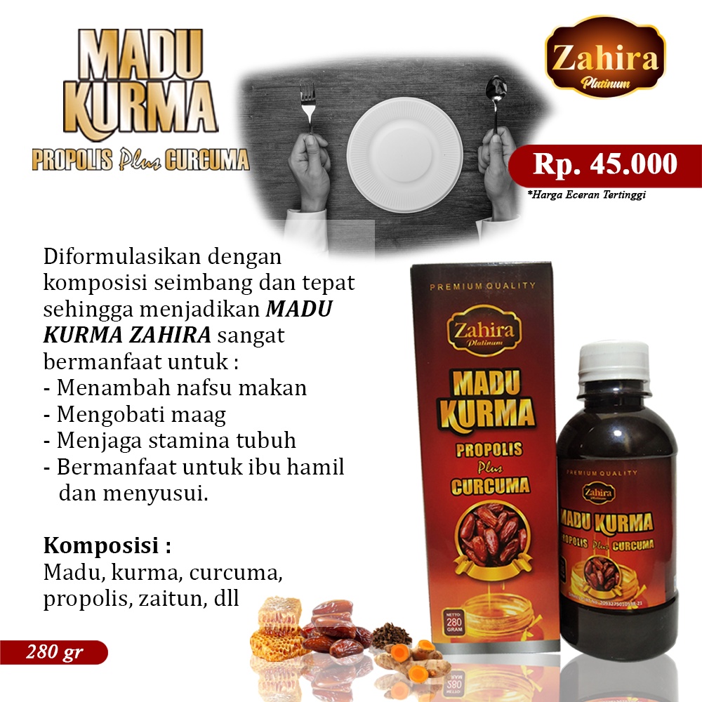 Sari Kurma Madu | Madu Propolis Plus | Madu Curcuma | Penambah Nafsu Makan | Madu Ibu Menyusui | Sari Kurma Plus Propolis | Madu Kurma Propolis Plus Curcuma Zahira