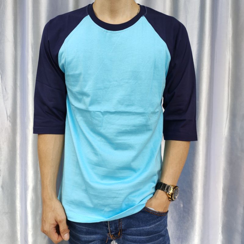 Kaos polos reglan SKYBLUE-NAVY lengan 3/4 Uk  M L XL XXL 20 22 S