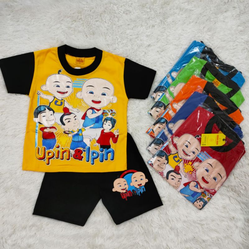 baju kaos setelan anak laki laki motif upin ipin