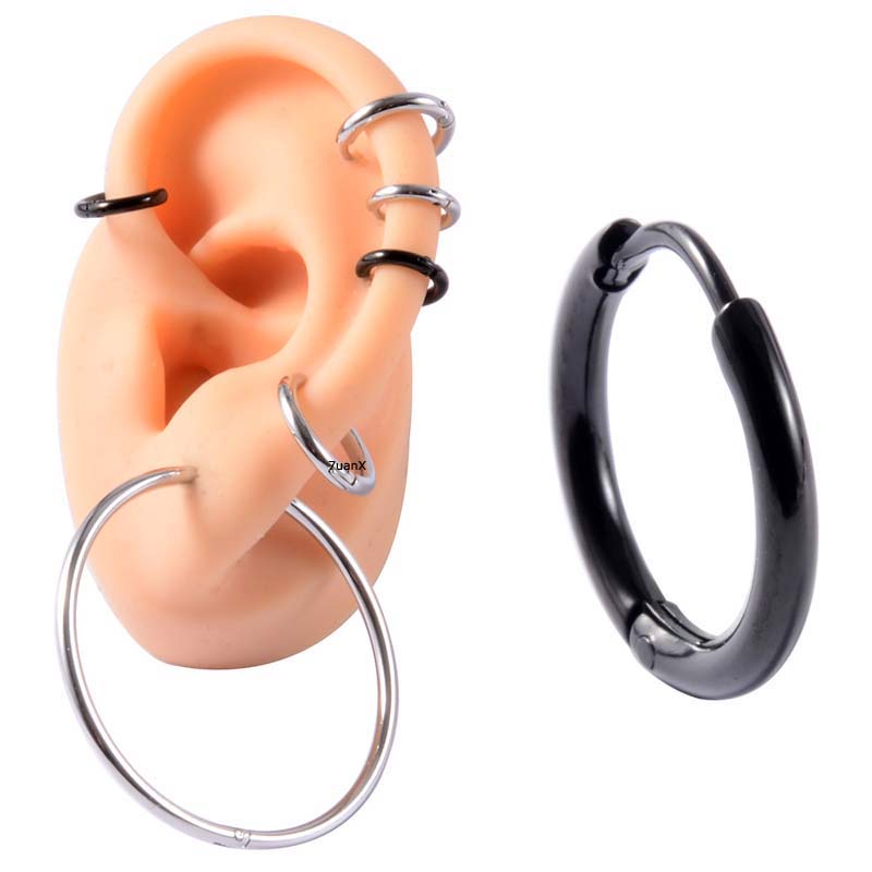 1 Piece Stainless Steel Hoop Cliker Earrings for Unisex Cartilage Piercing Loop Ring