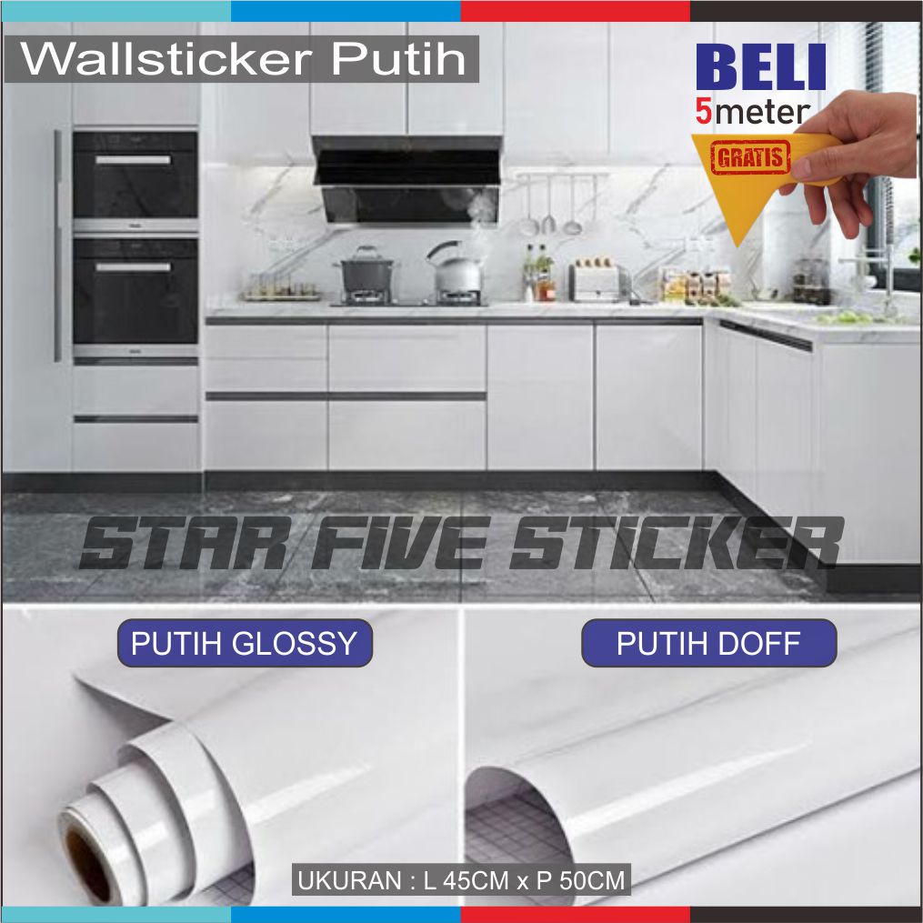 Sticker Putih Stiker Wallpaper Furnitur Lemari Meja Warna Putih
