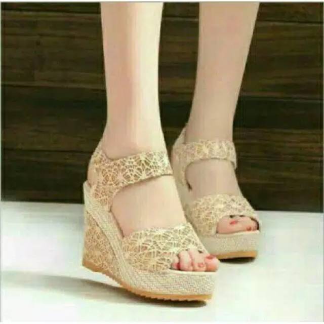 sandal wanita Wedges brokat 7cm