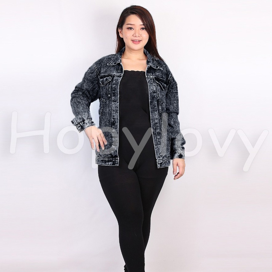 HOPYLOVY - Jaket Jeans Oversize Sanwash Ada Kantong Samping Alma