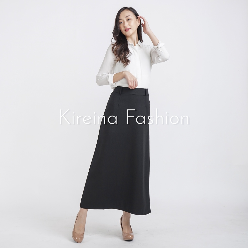 Rok Kerja Wanita Line A Rok Kantor Wanita Polos Maxi Skirt | Kireina Fashion