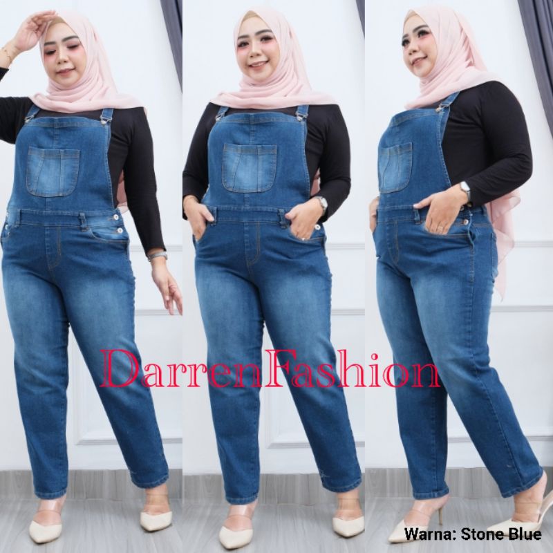 Celana Panjang Wanita Overall Jeans Stretch Jumbo Size 35-38